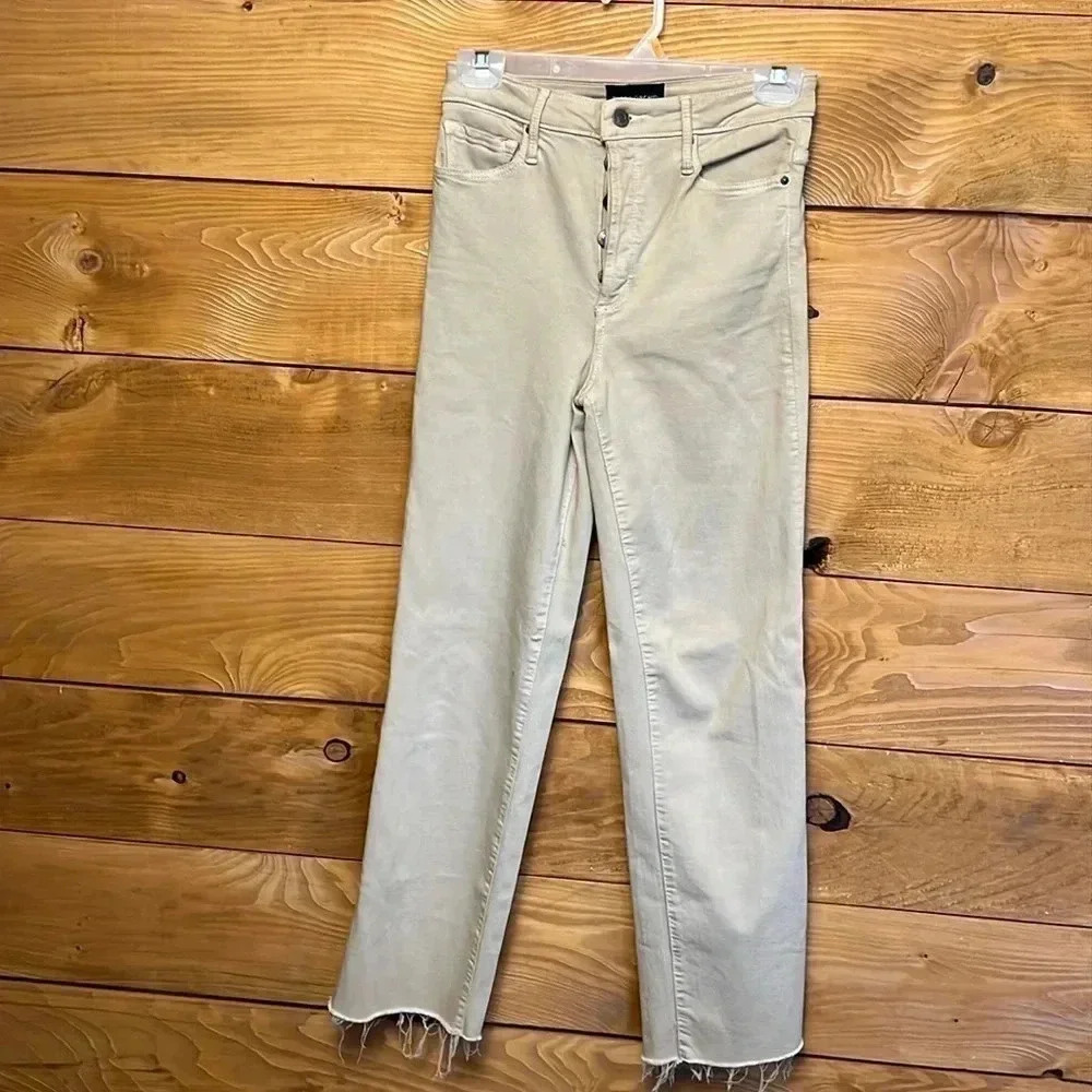 Women's Black Orchid LA Preworn Button Fly Khaki Jeans Fringed bottom sz 26 Y2K‎